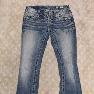 Miss Me Mid-Rise Boot Cut Jeans Womens 26 x 31 Dark Wash Bling Flap Pocket Denim